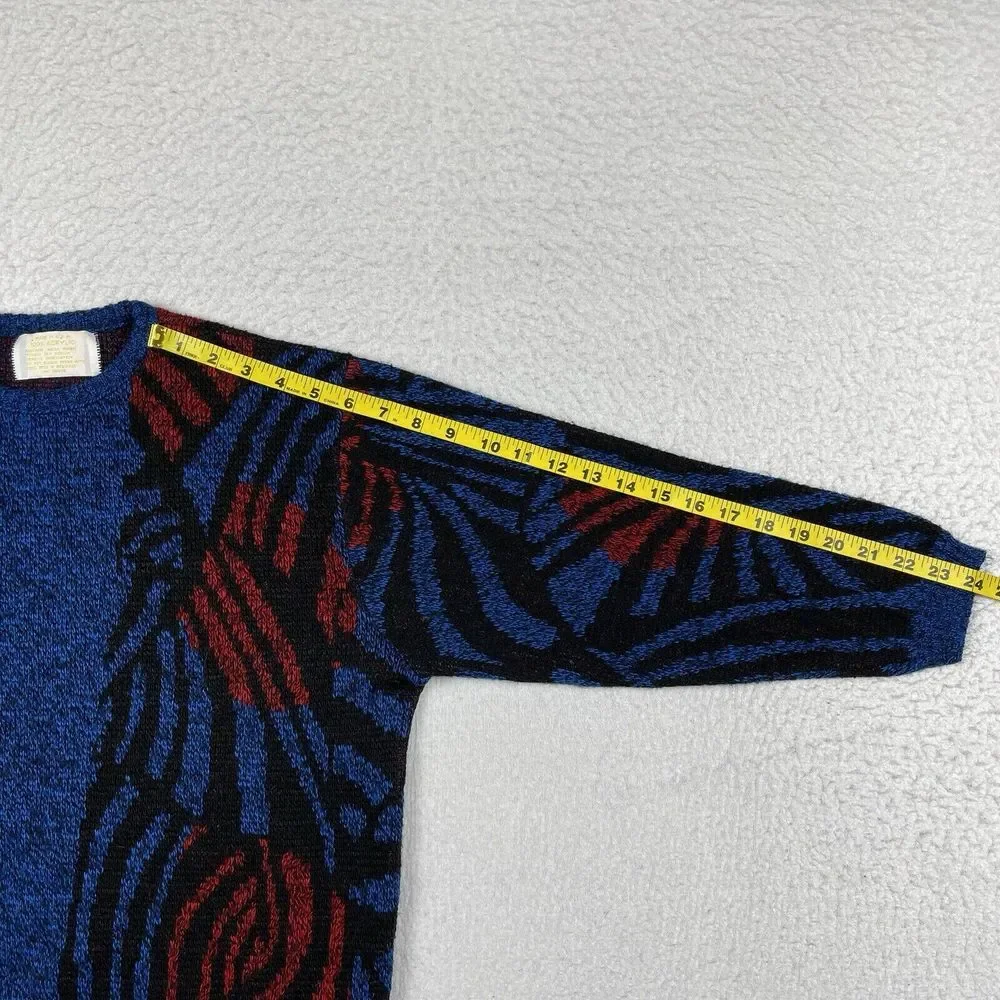 Vintage Sweater‎ Womens Large Blue Red Pullover Artsy Casual Workwear Academia